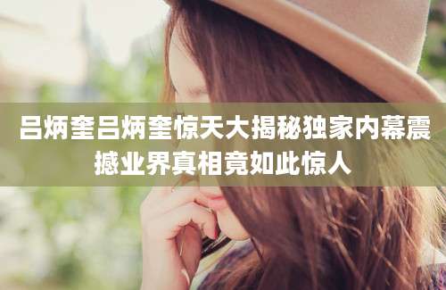 吕炳奎吕炳奎惊天大揭秘独家内幕震撼业界真相竟如此惊人
