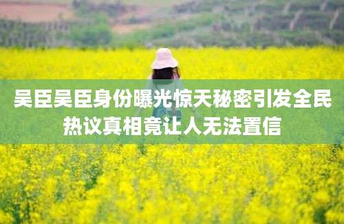 吴臣吴臣身份曝光惊天秘密引发全民热议真相竟让人无法置信
