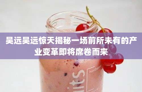 吴远吴远惊天揭秘一场前所未有的产业变革即将席卷而来