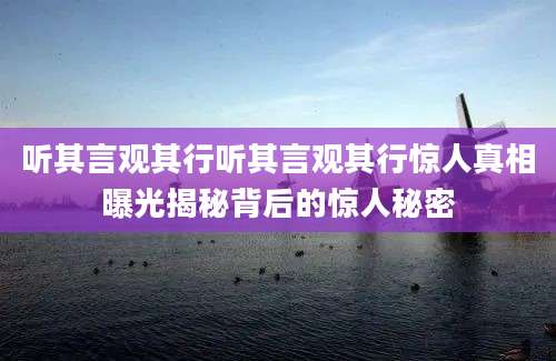 听其言观其行听其言观其行惊人真相曝光揭秘背后的惊人秘密