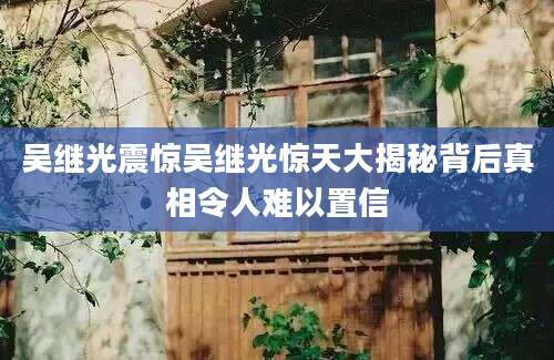 吴继光震惊吴继光惊天大揭秘背后真相令人难以置信