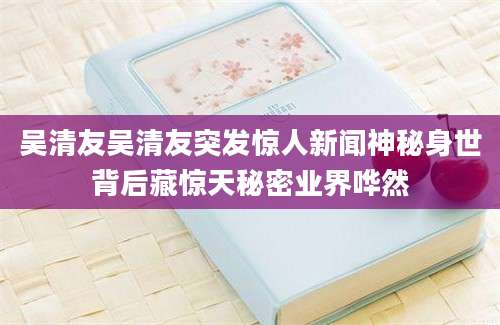 吴清友吴清友突发惊人新闻神秘身世背后藏惊天秘密业界哗然