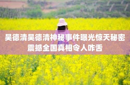 吴德清吴德清神秘事件曝光惊天秘密震撼全国真相令人咋舌