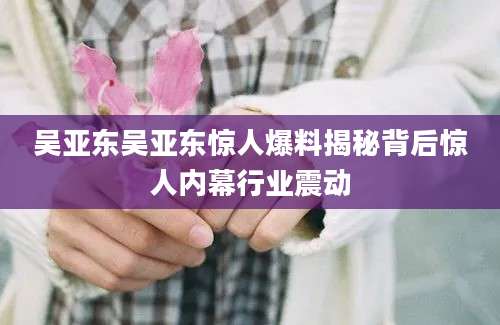 吴亚东吴亚东惊人爆料揭秘背后惊人内幕行业震动