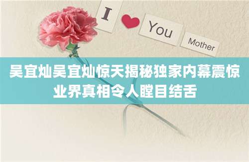 吴宜灿吴宜灿惊天揭秘独家内幕震惊业界真相令人瞠目结舌
