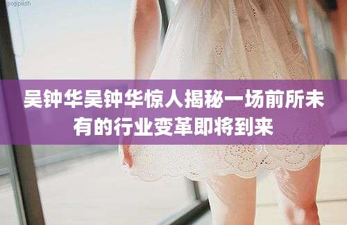 吴钟华吴钟华惊人揭秘一场前所未有的行业变革即将到来