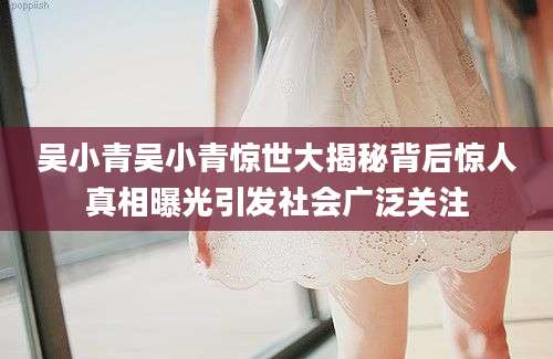 吴小青吴小青惊世大揭秘背后惊人真相曝光引发社会广泛关注