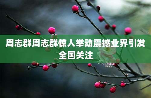 周志群周志群惊人举动震撼业界引发全国关注