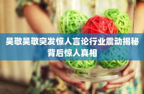 吴敬吴敬突发惊人言论行业震动揭秘背后惊人真相