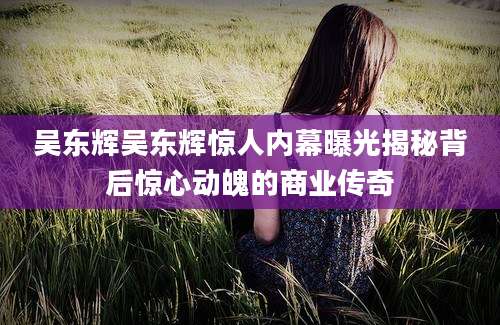 吴东辉吴东辉惊人内幕曝光揭秘背后惊心动魄的商业传奇
