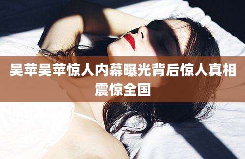 吴苹吴苹惊人内幕曝光背后惊人真相震惊全国