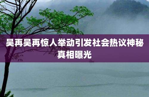 吴再吴再惊人举动引发社会热议神秘真相曝光