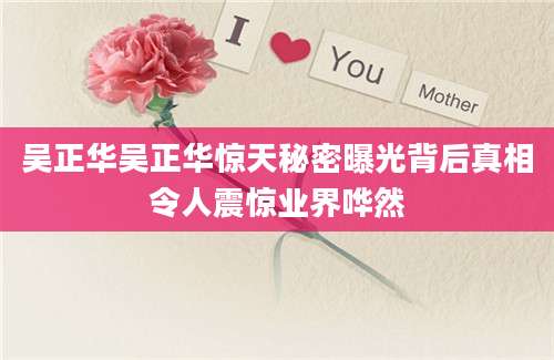 吴正华吴正华惊天秘密曝光背后真相令人震惊业界哗然