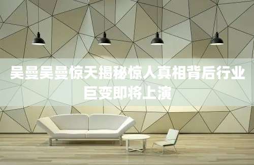 吴曼吴曼惊天揭秘惊人真相背后行业巨变即将上演