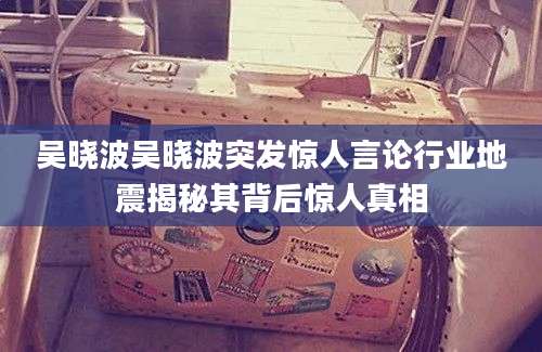 吴晓波吴晓波突发惊人言论行业地震揭秘其背后惊人真相