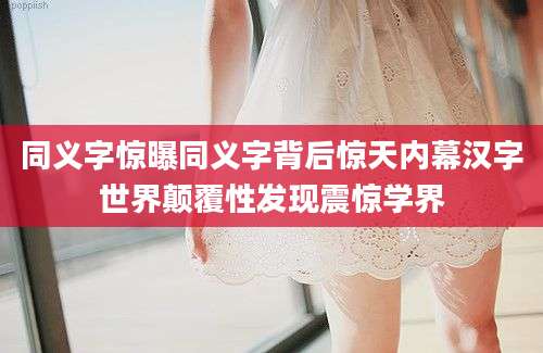 同义字惊曝同义字背后惊天内幕汉字世界颠覆性发现震惊学界