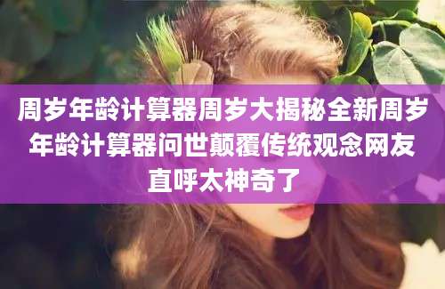 周岁年龄计算器周岁大揭秘全新周岁年龄计算器问世颠覆传统观念网友直呼太神奇了