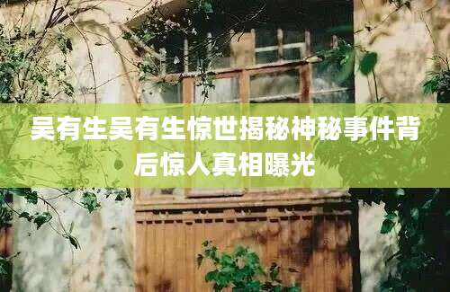 吴有生吴有生惊世揭秘神秘事件背后惊人真相曝光