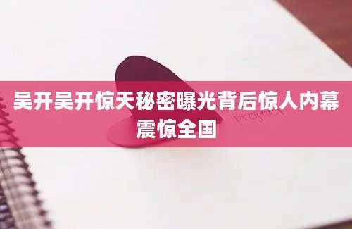 吴开吴开惊天秘密曝光背后惊人内幕震惊全国