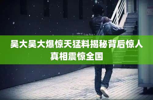 吴大吴大爆惊天猛料揭秘背后惊人真相震惊全国
