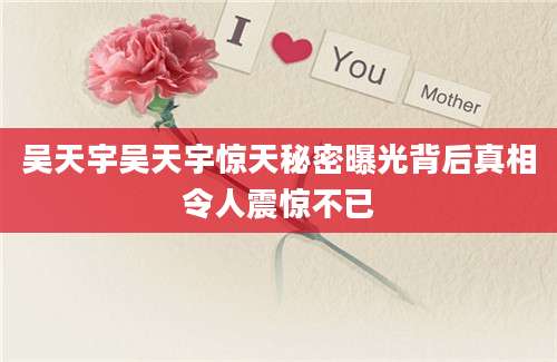 吴天宇吴天宇惊天秘密曝光背后真相令人震惊不已