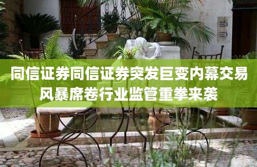 同信证券同信证券突发巨变内幕交易风暴席卷行业监管重拳来袭