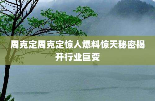 周克定周克定惊人爆料惊天秘密揭开行业巨变