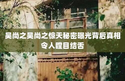 吴尚之吴尚之惊天秘密曝光背后真相令人瞠目结舌