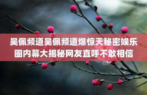 吴佩频道吴佩频道爆惊天秘密娱乐圈内幕大揭秘网友直呼不敢相信