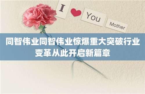 同智伟业同智伟业惊爆重大突破行业变革从此开启新篇章